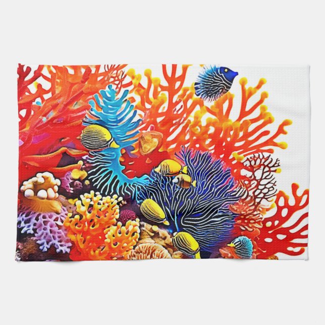 Colourful Underwater Sea Life Design  Tea Towel (Horizontal)