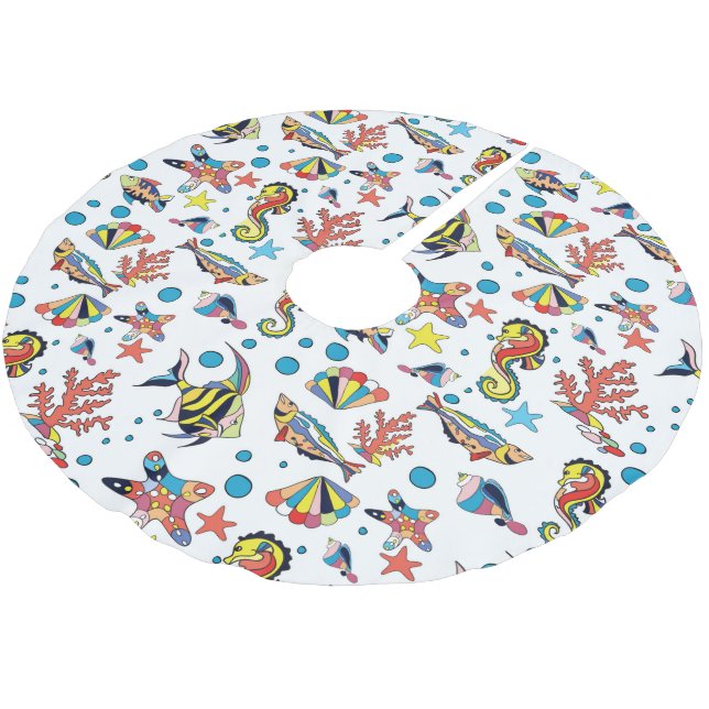 Colourful Underwater Sea Life Pattern Brushed Polyester Tree Skirt (Angled)
