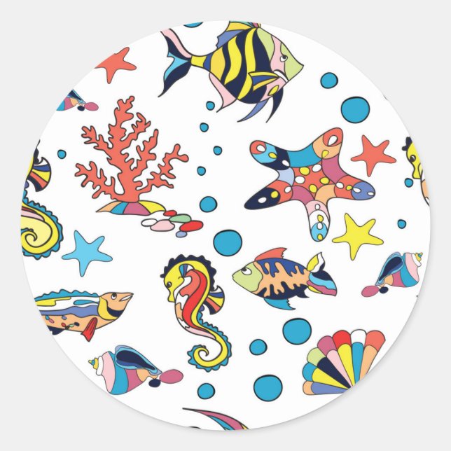 Colourful Underwater Sea Life Pattern Classic Round Sticker (Front)