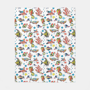 Colourful Underwater Sea Life Pattern Fleece Blanket