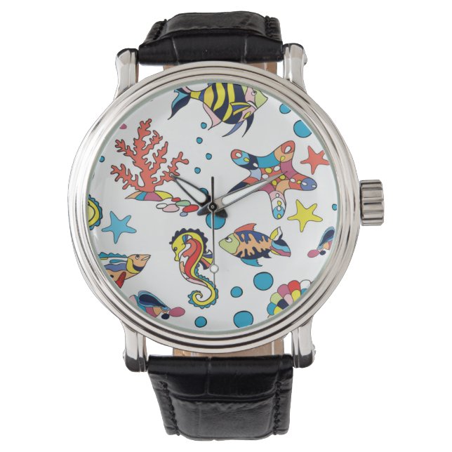 Colourful Underwater Sea Life Pattern Watch (Front)