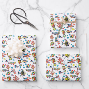 Colourful Underwater Sea Life Pattern Wrapping Paper Sheet