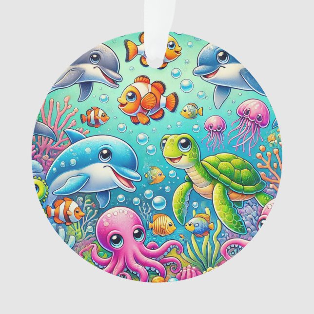 Colourful Underwater Sea Life Scene 🌊🐠✨ Ornament (Front)