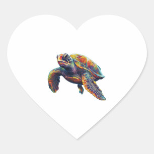 Colourful underwater sea turtle dreamlike beautifu heart sticker