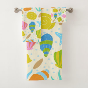 Colourful Underwater Seashells starfish and oyster Bath Towel Set
