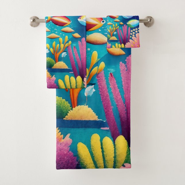 Colourful Underwater Under the Rainbow Bath Towel Set (Insitu)