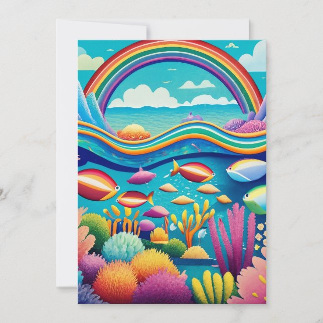 Colourful Underwater Under the Rainbow Holiday Card (Front)
