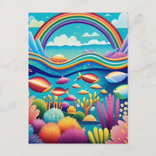 Colourful Underwater Under the Rainbow Postcard (Front)