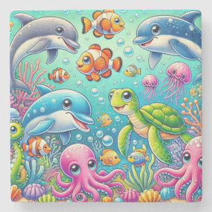 Colourful Underwater Wonderland 🌊🐠 Playful Ocean Stone Coaster