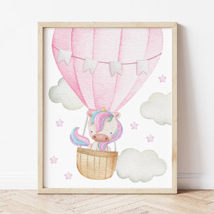 Colourful Unicorn, Air Balloon, Stars, Girl Nurser Poster