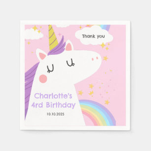 Colourful Unicorn and Rainbows Birthday Party Napkin