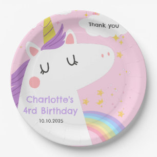 Colourful Unicorn and Rainbows Birthday Party Paper Plate