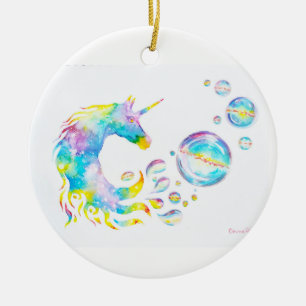 Colourful unicorn and spheres ceramic tree decoration