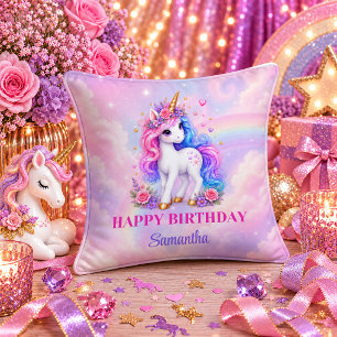Colourful Unicorn Birthday Girl Magical Rainbow Pi Cushion