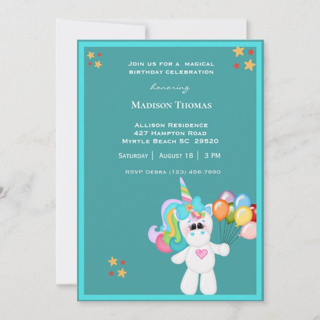 Colourful Unicorn Birthday Invitation (Front)
