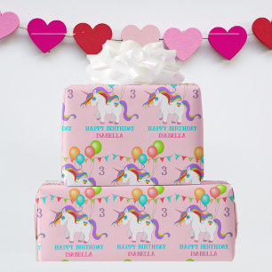 Colourful Unicorn Birthday Personalise Name & Age Wrapping Paper