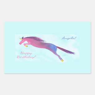 Colourful Unicorn Happy Birthday Personalised Rectangular Sticker