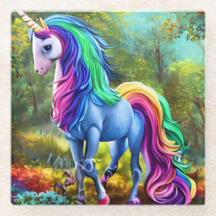 Colourful Unicorn Horse in The Forest-46567 Glass Coaster