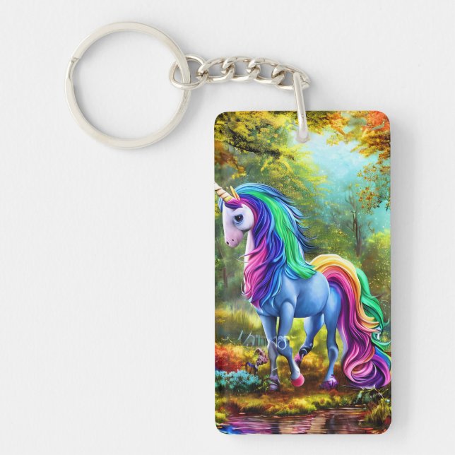 Colourful Unicorn Horse in The Forest-46567 Key Ring (Front)