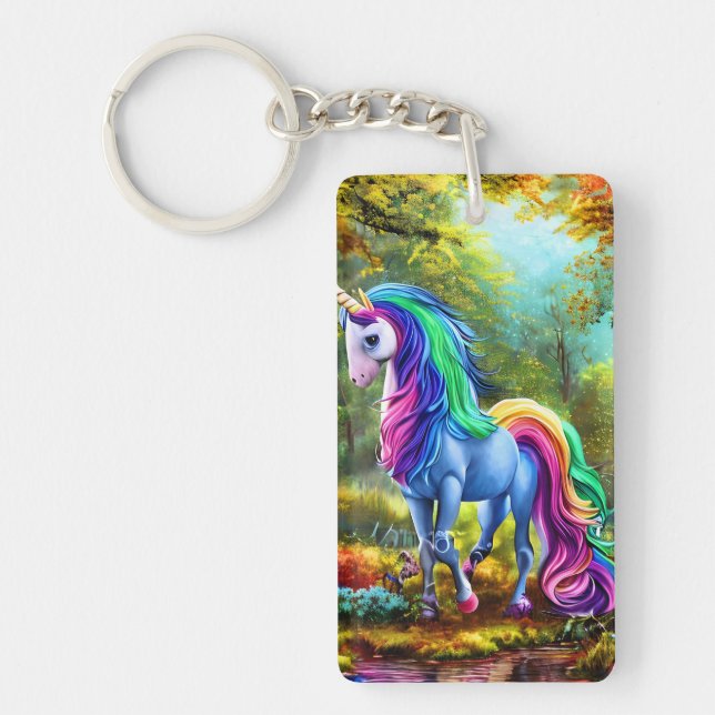 Colourful Unicorn Horse in The Forest-46567 Key Ring (Front)