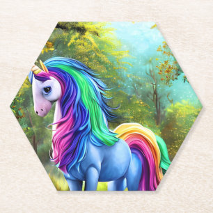Colourful Unicorn Horse in The Forest-46567 Paper Coaster