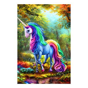 Colourful Unicorn Horse in The Forest-46567 Photo Print