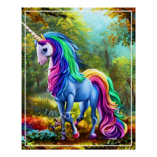 Colourful Unicorn Horse in The Forest-46567 Poster