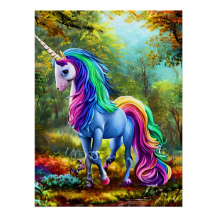 Colourful Unicorn Horse in The Forest-46567 Poster