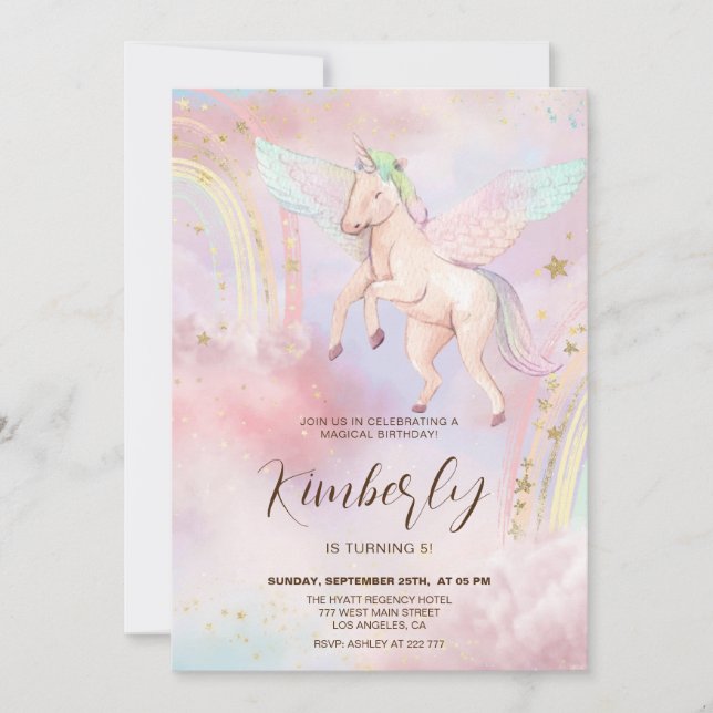 Colourful Unicorn Kids Birthday Invitation (Front)
