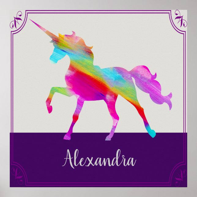 Colourful Unicorn Kid's Name Personalised Poster (Front)