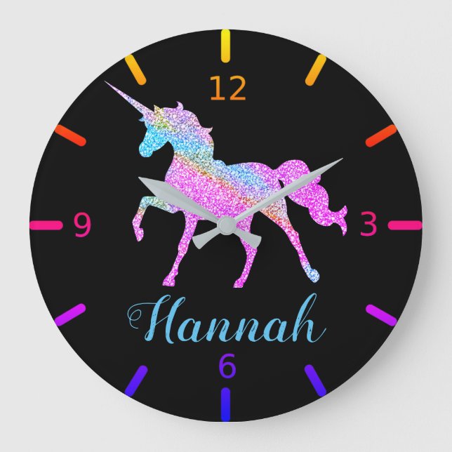 Colourful Unicorn Large Clock (Front)