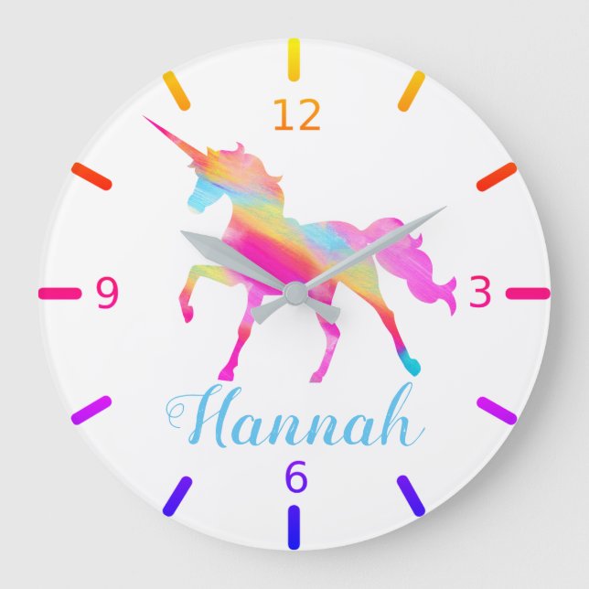 Colourful Unicorn Large Clock (Front)