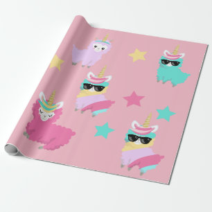 Colourful Unicorn Llama Llamacorn Cute Wrapping Paper