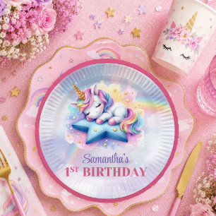 Colourful Unicorn Magical Day Girl Birthday Paper Plate