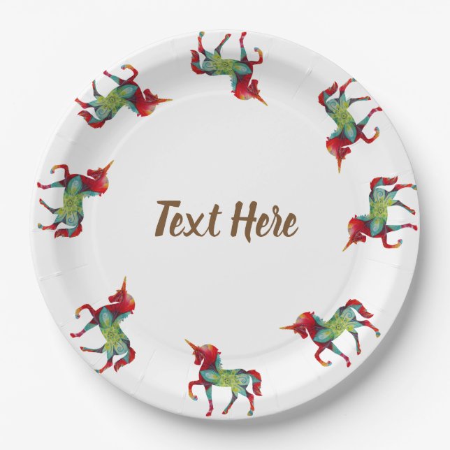 Colourful Unicorn Party Custom Paper Plates (Front)