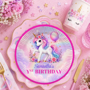 Colourful Unicorn Pastel Magical Girl Birthday Pla Paper Plate