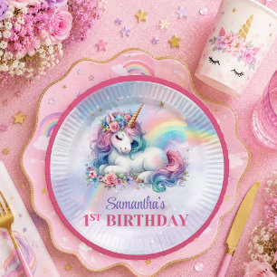 Colourful Unicorn Pastel Magical Girl Party Plates