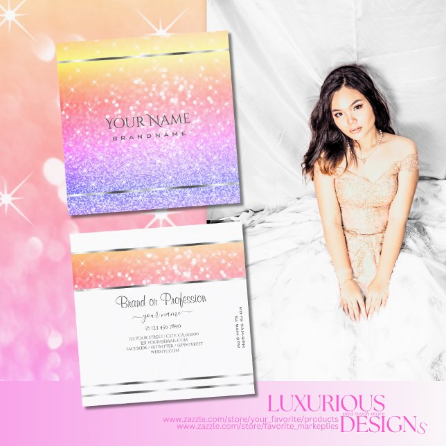 Colourful Unicorn Pastel Rainbow Glitter Lovely Square Business Card (Creator Uploaded)