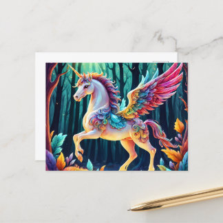 Colourful Unicorn Pegasus Postcard