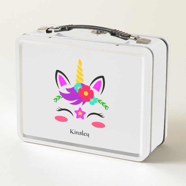 Colourful Unicorn Personalised Metal Lunchbox (Back)