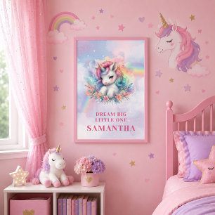 Colourful Unicorn Pink Purple Framed Poster Art Canvas Print