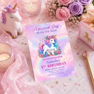 Colourful Unicorn Pink Purple Girl Birthday Invite