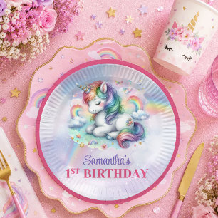 Colourful Unicorn Pink Purple Girl Birthday Plates
