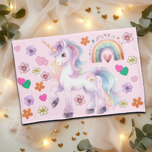 Colourful Unicorn Rainbow and Flowers Nursery Pillowcase