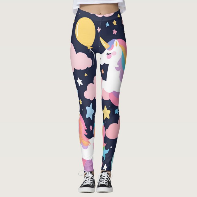 Colourful Unicorn rainbow balloon pattern for her Leggings (Front)