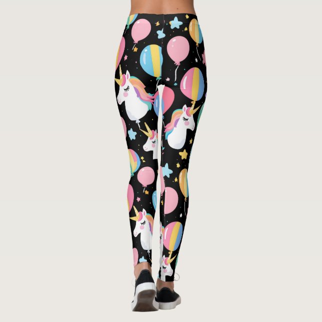 colourful Unicorn rainbow balloon pattern for her Leggings (Back)