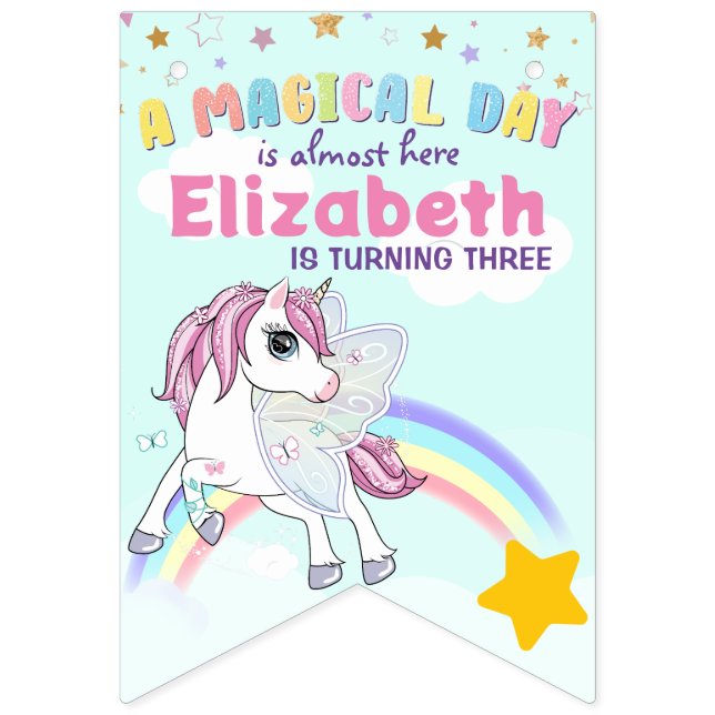 Colourful Unicorn Rainbow Cute Magical Pink Bunting (First Flag)