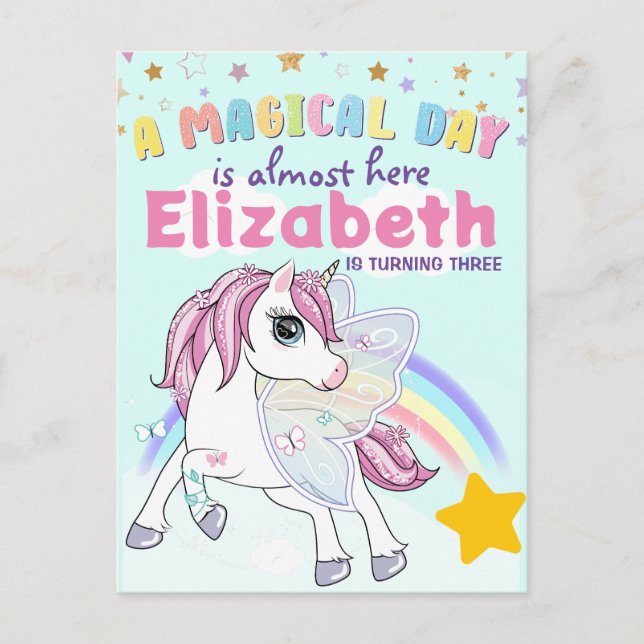 Colourful Unicorn Rainbow Cute Magical Pink Postcard (Front)