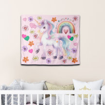 Colourful Unicorn Rainbow Flowers Nursery Backdrop
