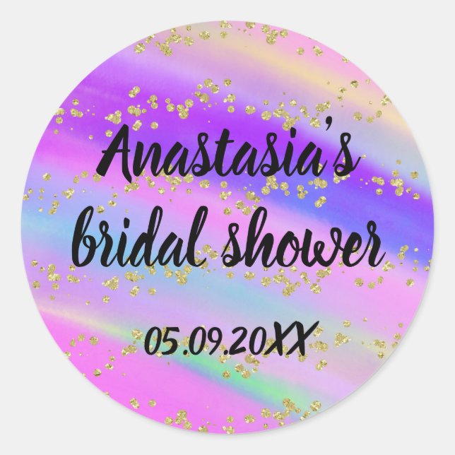 Colourful Unicorn Rainbow Gold Black Bridal Shower Classic Round Sticker (Front)